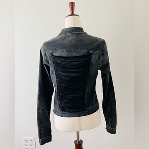 7 for all Mankind faded black denim jacket with suede back detail size small